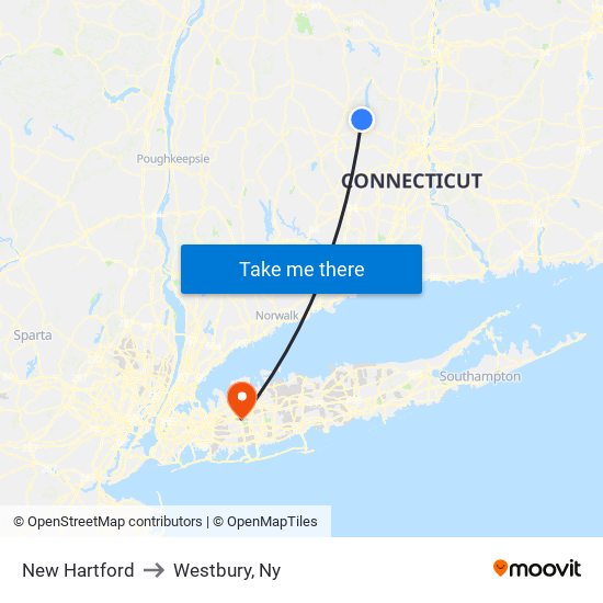 New Hartford to Westbury, Ny map