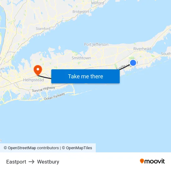 Eastport to Westbury map