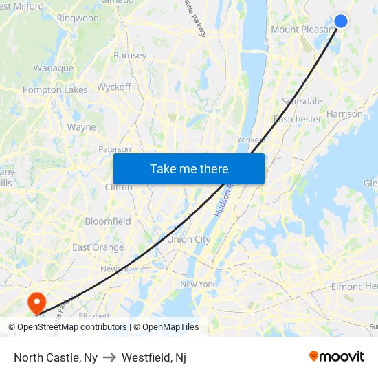 North Castle, Ny to Westfield, Nj map