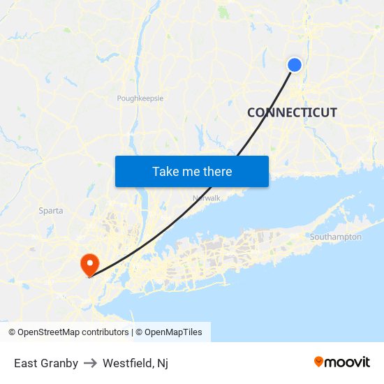 East Granby to Westfield, Nj map