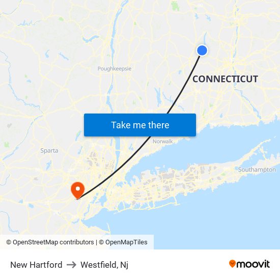 New Hartford to Westfield, Nj map