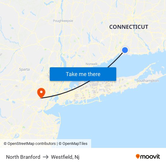 North Branford to Westfield, Nj map