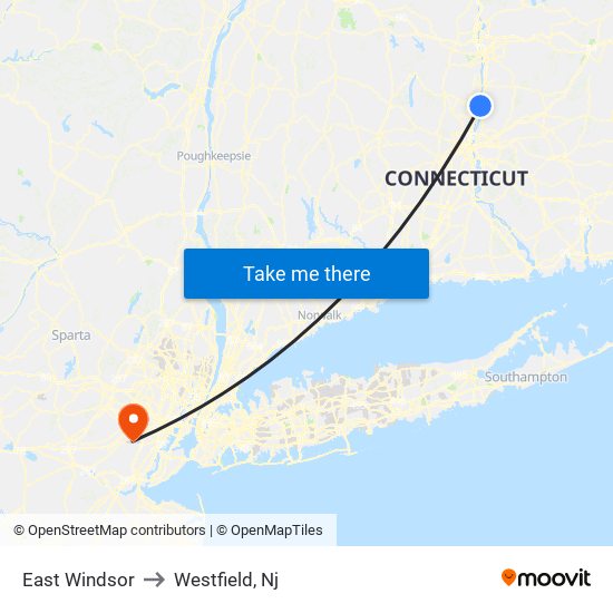 East Windsor to Westfield, Nj map