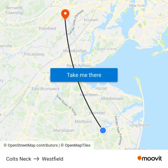 Colts Neck, Nj to Westfield map