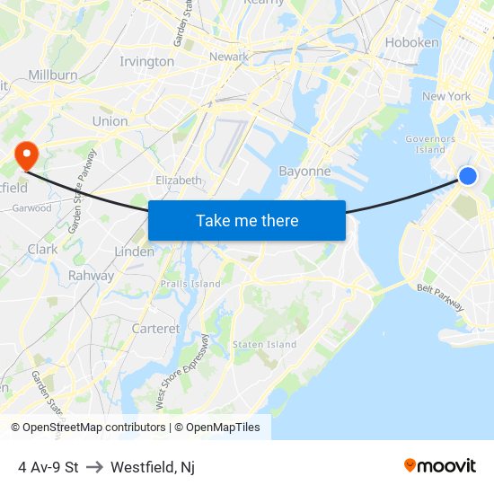 4 Av-9 St to Westfield, Nj map