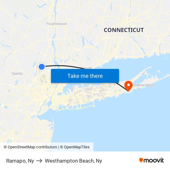 Ramapo, Ny to Westhampton Beach, Ny map