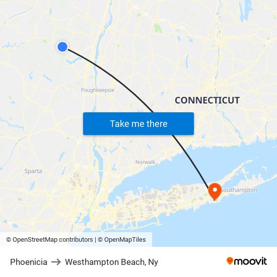 Phoenicia to Westhampton Beach, Ny map