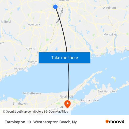 Farmington to Westhampton Beach, Ny map