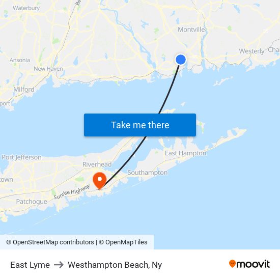 East Lyme to Westhampton Beach, Ny map