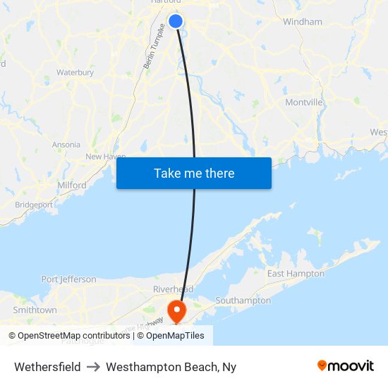 Wethersfield to Westhampton Beach, Ny map