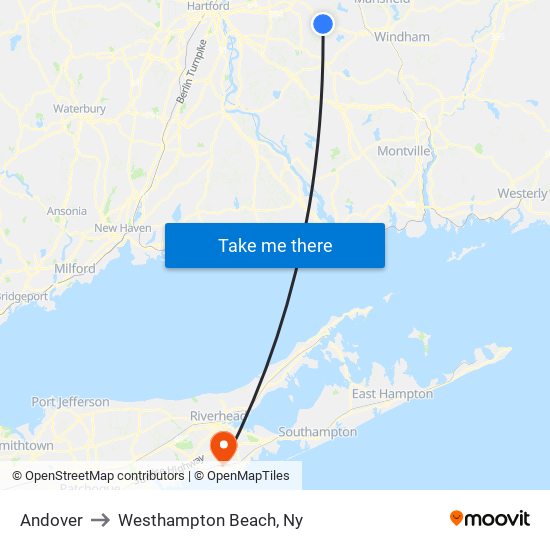 Andover to Westhampton Beach, Ny map