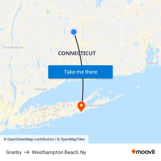 Granby to Westhampton Beach, Ny map