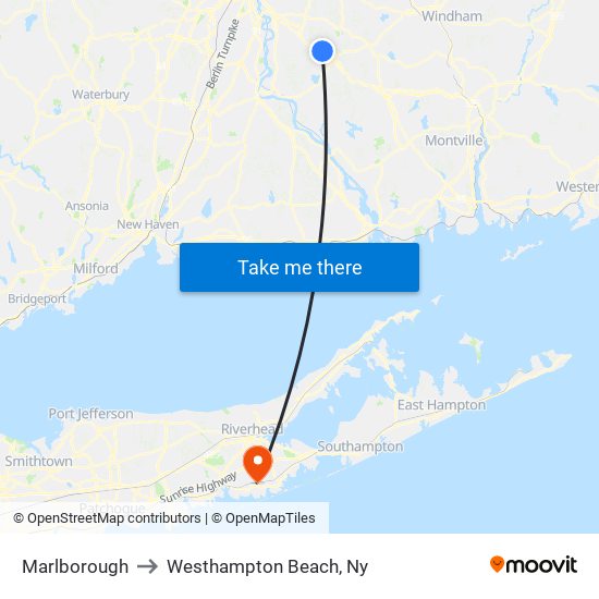 Marlborough to Westhampton Beach, Ny map