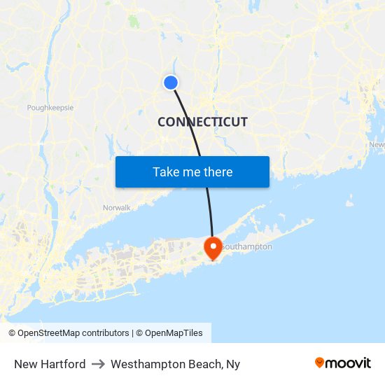 New Hartford to Westhampton Beach, Ny map