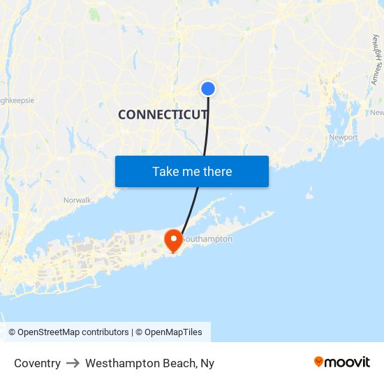 Coventry to Westhampton Beach, Ny map