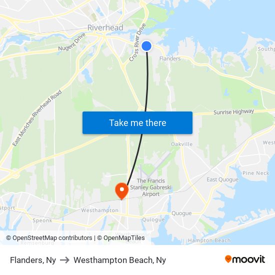 Flanders, Ny to Westhampton Beach, Ny map