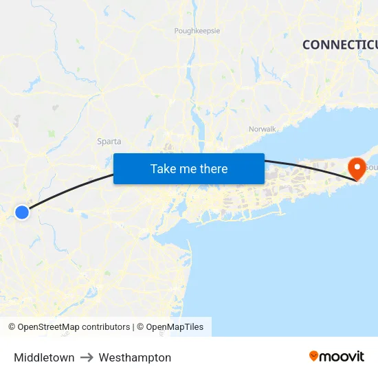 Middletown to Westhampton map
