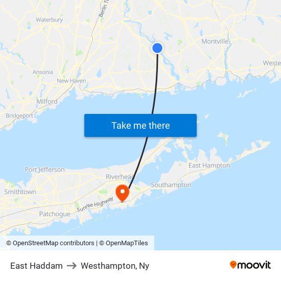 East Haddam to Westhampton, Ny map