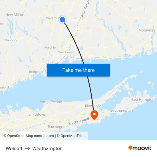 Wolcott to Westhampton map