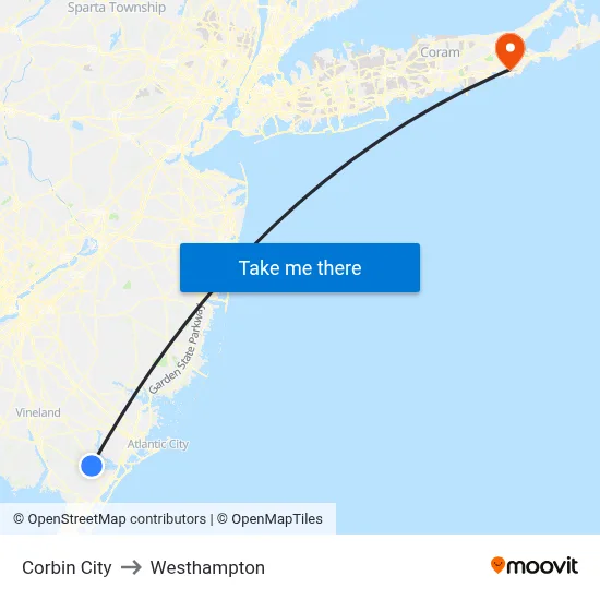 Corbin City to Westhampton map