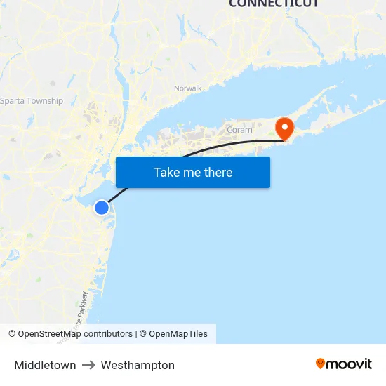 Middletown to Westhampton map
