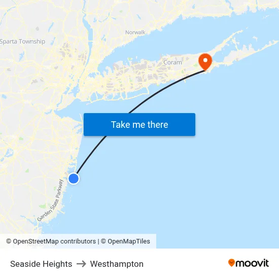 Seaside Heights to Westhampton map