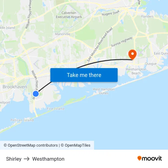 Shirley to Westhampton map