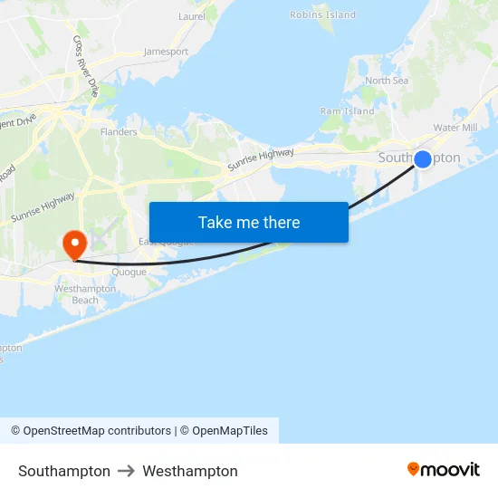 Southampton to Westhampton map