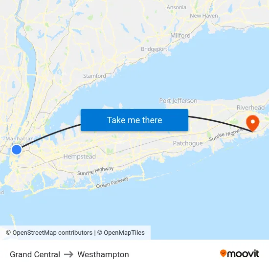 Grand Central to Westhampton map