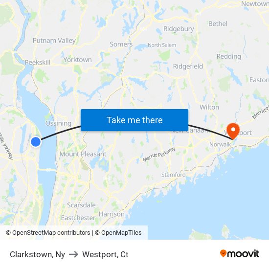 Clarkstown, Ny to Westport, Ct map