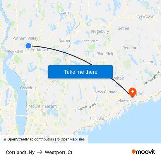 Cortlandt, Ny to Westport, Ct map