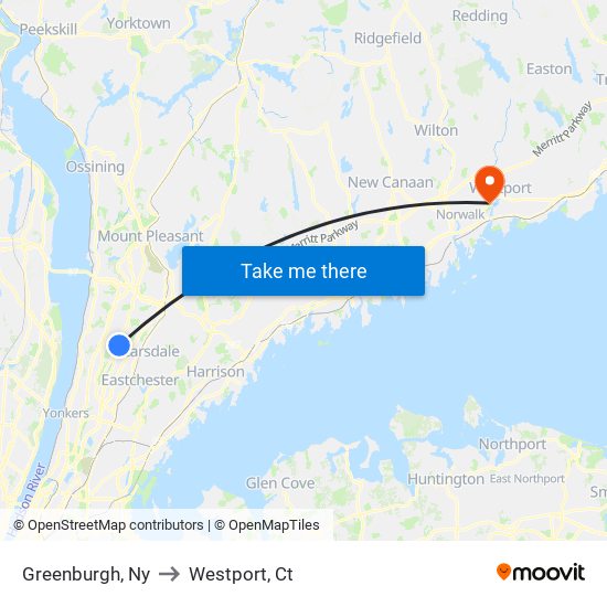 Greenburgh, Ny to Westport, Ct map