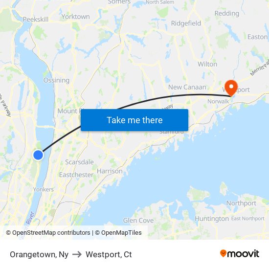 Orangetown, Ny to Westport, Ct map