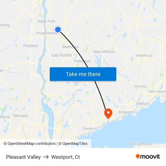 Pleasant Valley to Westport, Ct map