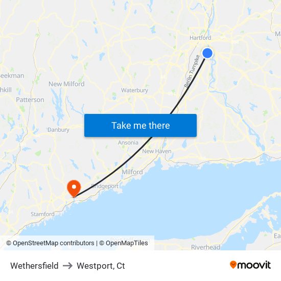 Wethersfield to Westport, Ct map