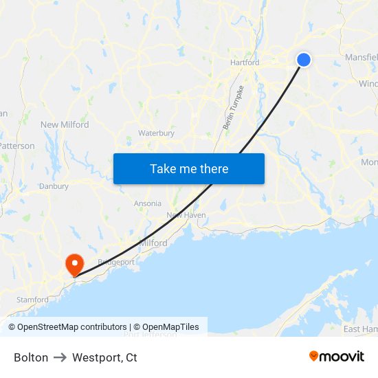 Bolton to Westport, Ct map