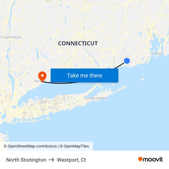 North Stonington to Westport, Ct map