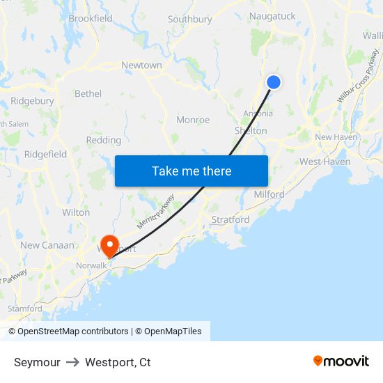 Seymour to Westport, Ct map