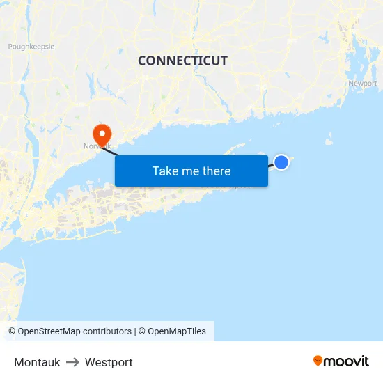 Montauk to Westport map