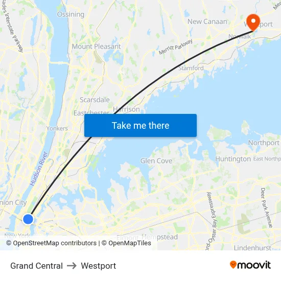 Grand Central to Westport map