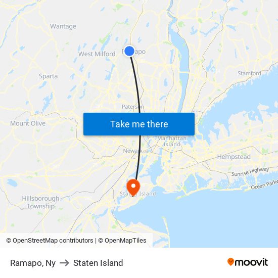Ramapo, Ny to Staten Island map