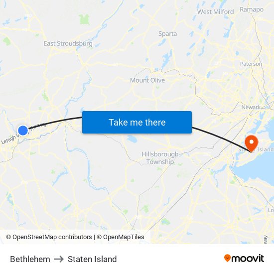 Bethlehem to Staten Island map
