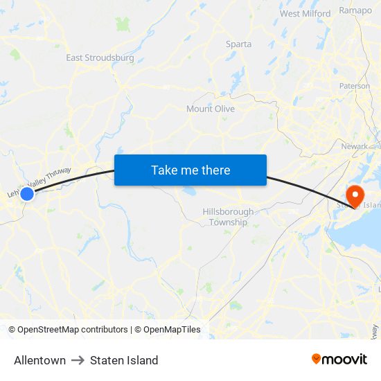 Allentown to Staten Island map