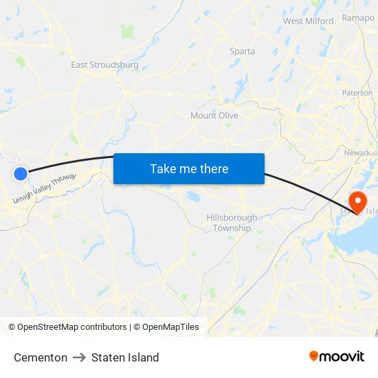 Cementon to Staten Island map