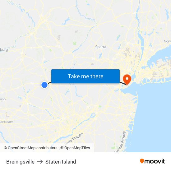 Breinigsville to Staten Island map