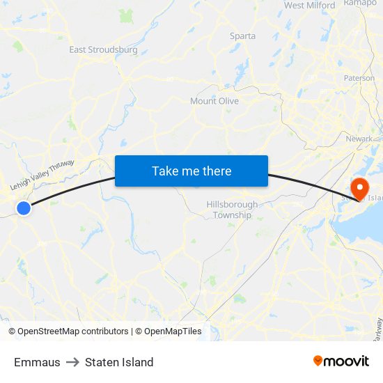 Emmaus to Staten Island map
