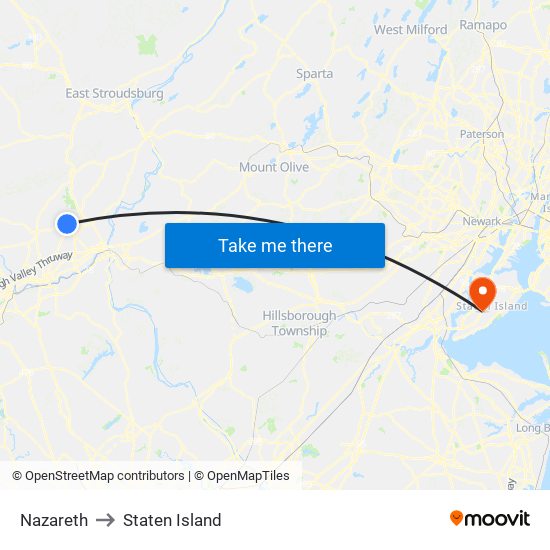 Nazareth to Staten Island map