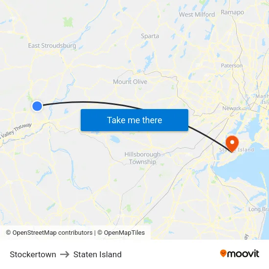 Stockertown to Staten Island map