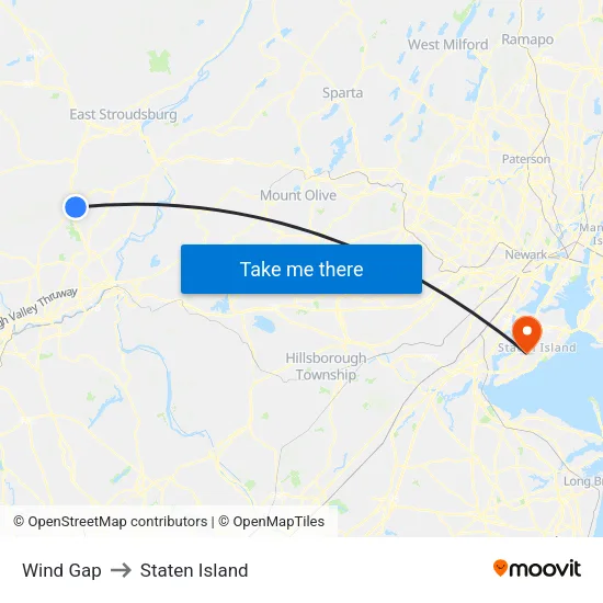 Wind Gap to Staten Island map