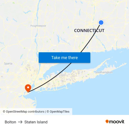 Bolton to Staten Island map
